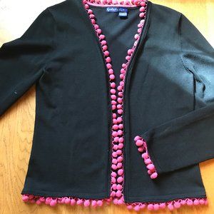 Black Sweater/Pink Pom Pom Fringe/size M/Pre Owned/ Excellent Condition